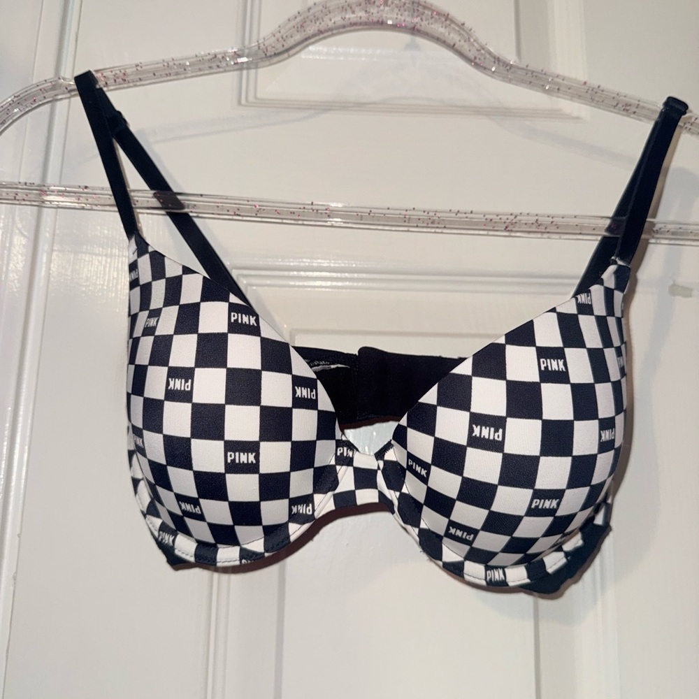 PINK Victoria's Secret Black and White Checkered Bra